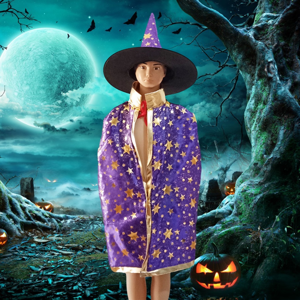 [ER] Kids Halloween Costume Cape Stand Collar Halloween Cape Enchanting