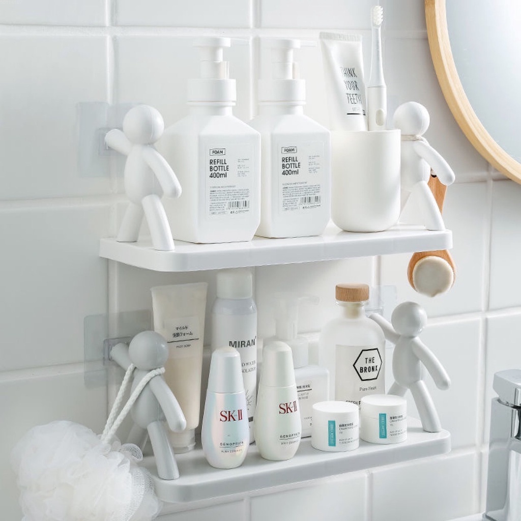 Wall Hanging Bathroom Human Hook Rack Floating Wall Ledge Shelf Suction ...