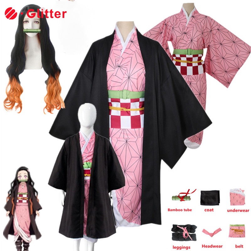 Anime Demon Slayers Kamado Nezuko Cosplay Costume Bamboo for Kids Girl ...