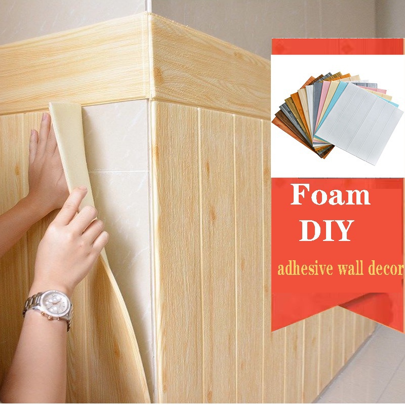 Wooden Foam 3D Wallpaper Brick 3D Wall Sticker Foam Self Adhesive Wall ...