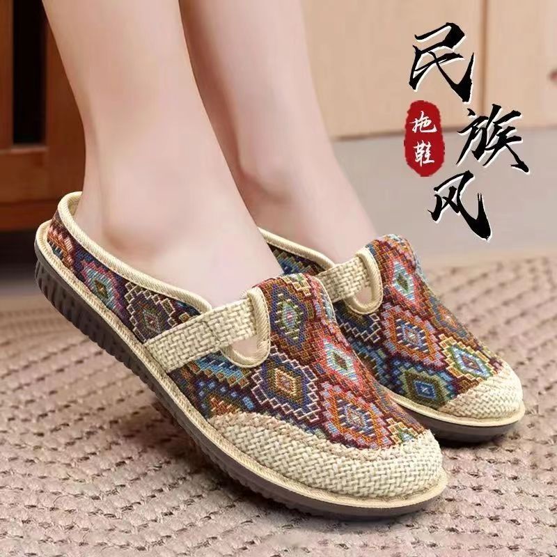 Ethnic Style Slipon Shoes for Women ClosedToe Slippers Breathable