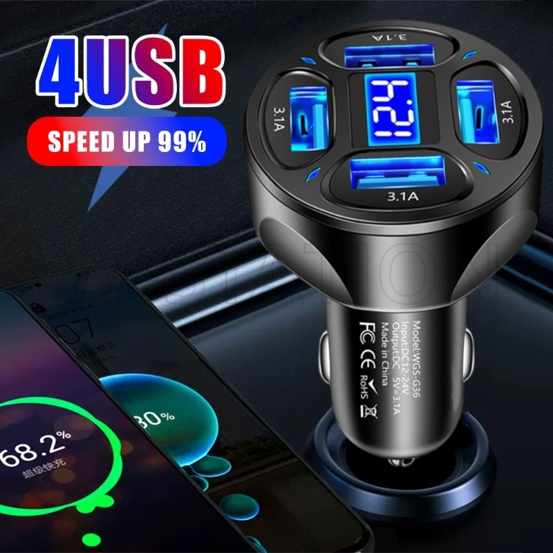 3.1A Digital Display 4-In-1 Car Charger / Multi-Purpose 4 Ports Usb Car ...