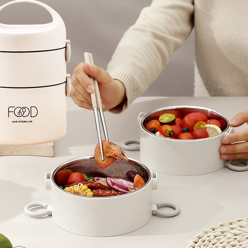 Stainless Steel 2 Layer Lunch Box with Bag Insulated Food Container ...