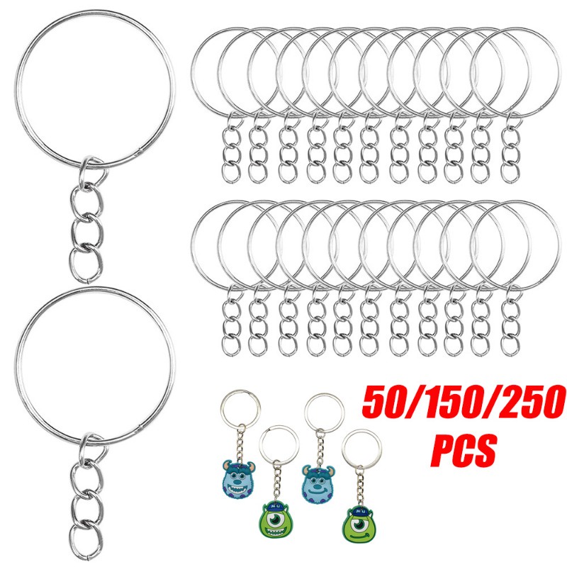50/150/250PCS Silver Plated Metal Blank Keyring Keychain/DIY Craft Key ...