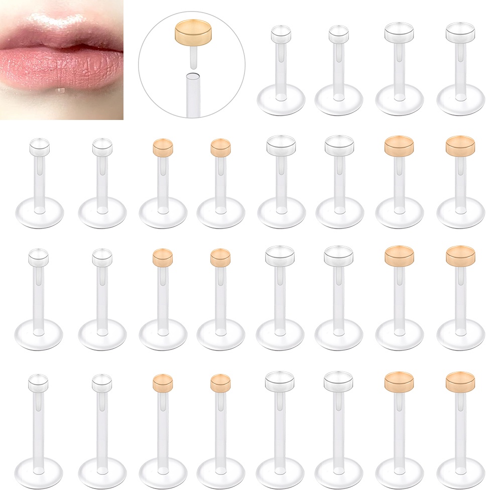 1PC 16G Acrylic Lip Piercings Transparent Color Stud Earrings Pluggable Labret Piercings Oblate