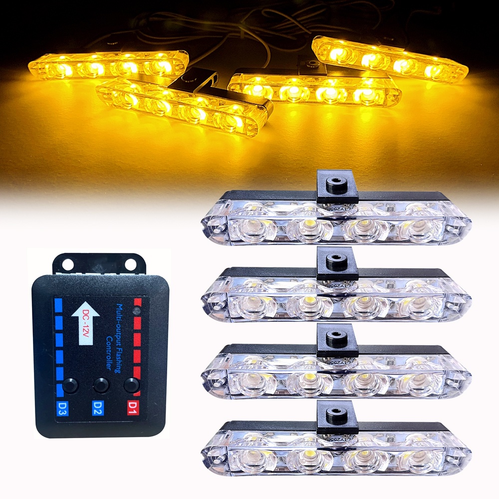 4 LED Police Flasher Lights Car Strobe Warning Light 12V Vehicle ...