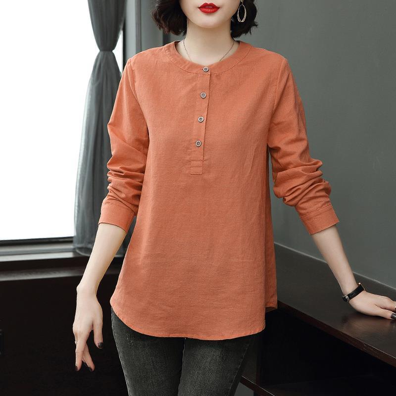 Cotton Linen Blouse Plus Size Women's Loose Casual Linen Long Sleeve ...