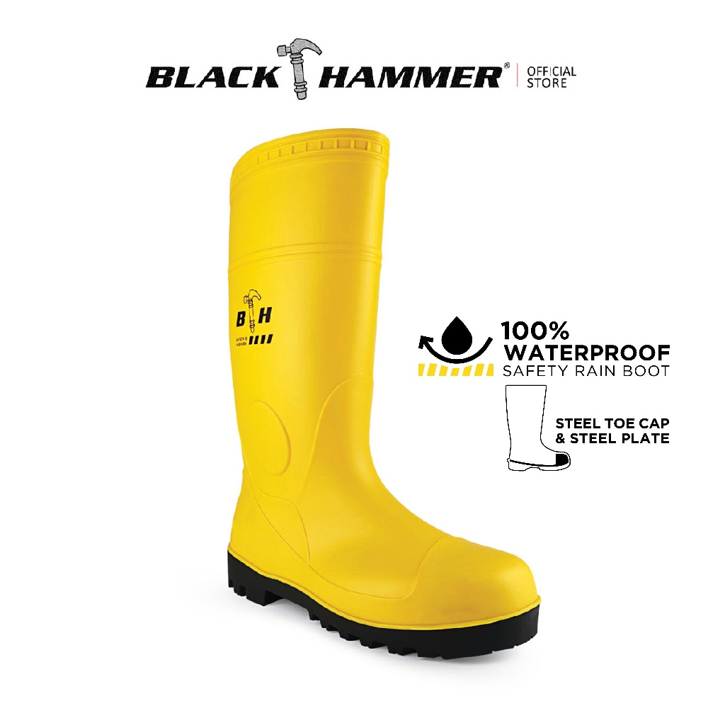 Black Hammer Safety Rain Boots with Steel Toe Cap and Steel Midsole BH