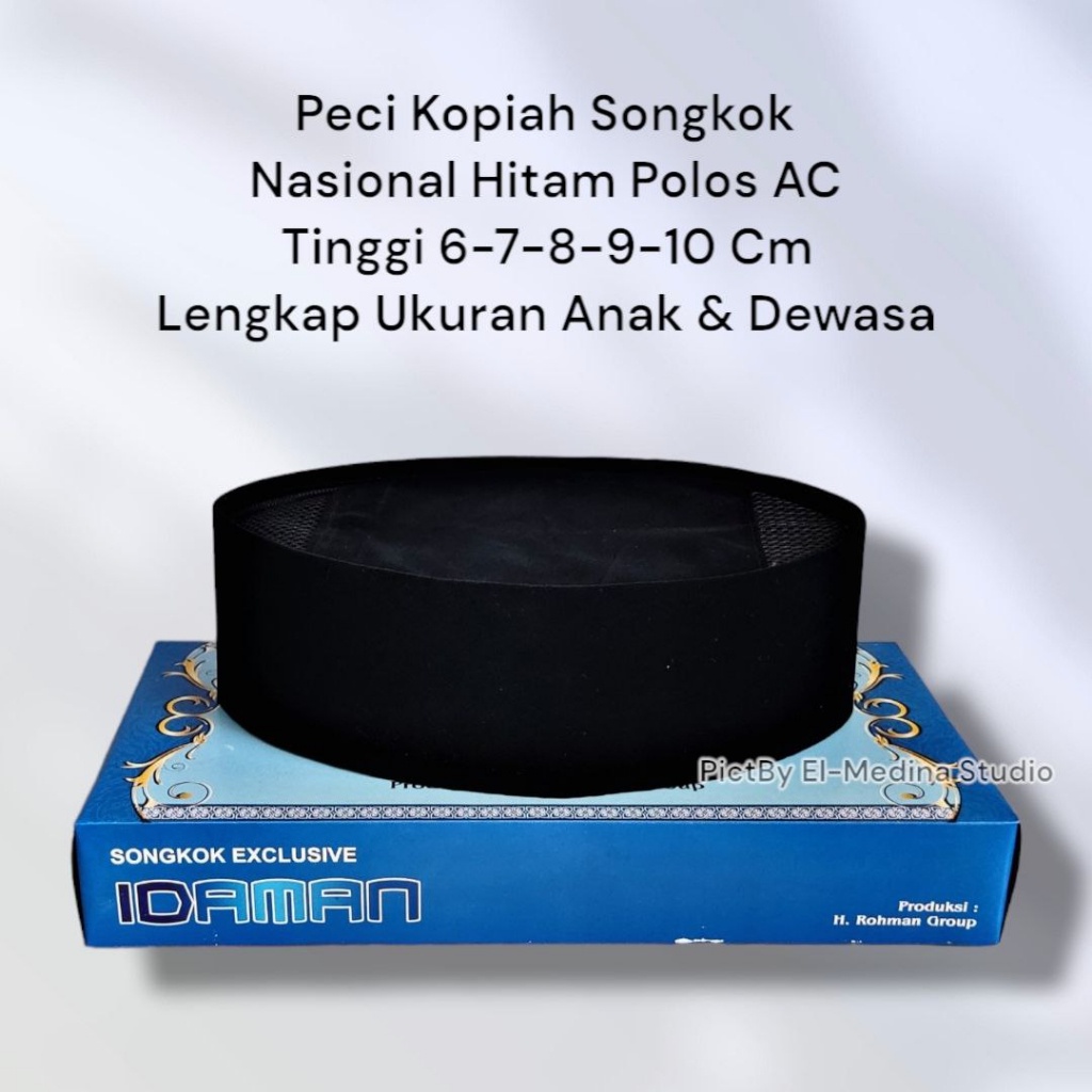 HITAM Adult Plain Black Cap National songkok Skullcap Complete With ...