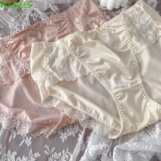 Women Silk-like Satin Panties Bikini Underwear Breathable Solid Color  Briefs 