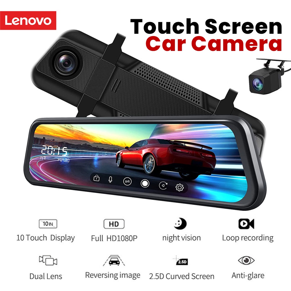 LENOVO Full HD 1080P V7 LCD Touch screen Car DVR Double lens Car camera rearview mirror Shopee