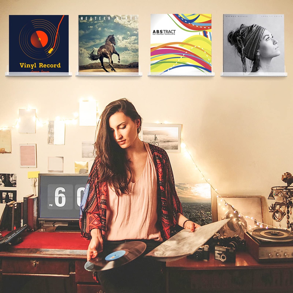 1PC Household Floating Bookshelf Transparent Acrylic Record Rack Wall ...