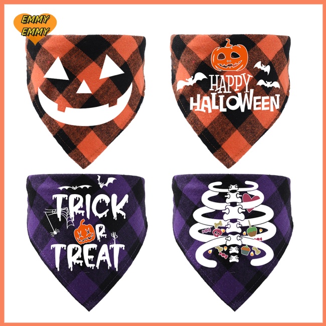 2er Set Halloween Hundehalstücher Mit Quasten - Karomuster Für Kleine & Große Hunde