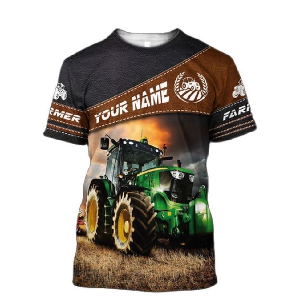 Customized Work Clothes with a Name, 3D Printed Tractor T-shirt, Men's ...