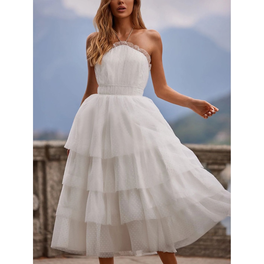Short Prom Gowns for Women White Wedding Dresses Halter Neck Evening ...