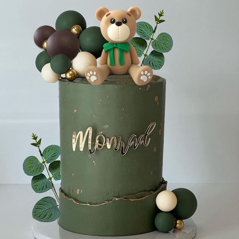 COOLSY 1Set Green Baby Shower Cake Decoration Teddy Bear Cake Topper ...