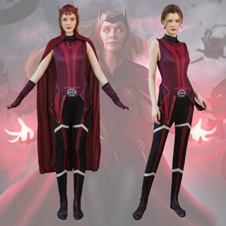 Wanda Maximoff Costume Cosplay Outfit Halloween Women Superhero Dress Up  Scarlet Witch Headwear Cloak Pants Red