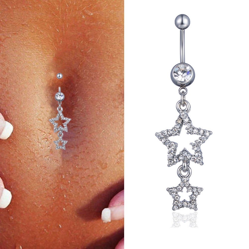 Silver Crystal Navel Rings Stainless Steel Belly Button Rings Star Anti
