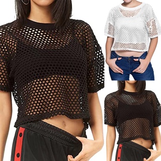 Sexy Summer Women's Sheer Mesh See Through T-Shirt Fishnet Bra Tops Tank  Shirts 
