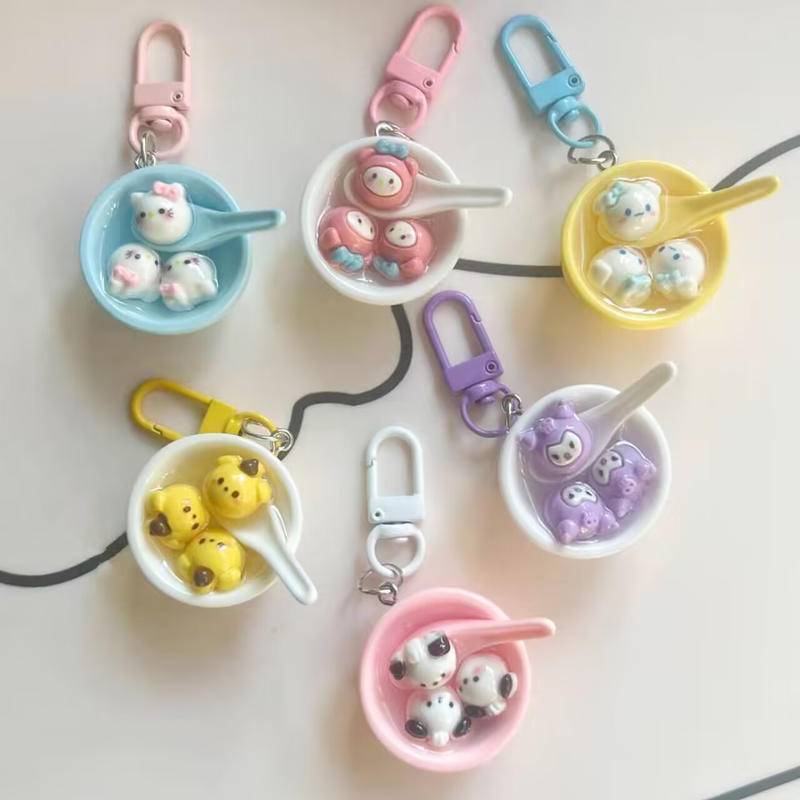 Cute Keychain Sanrio rice dumpling Bowl Key Chain pendant for bag Phone