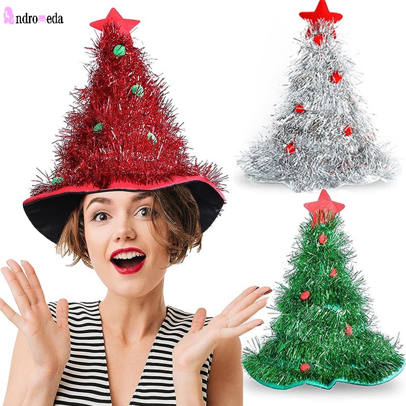 1pc Christmas Hats Non Woven Fabric Rain Silk Santa Claus Hat Xmas Tree