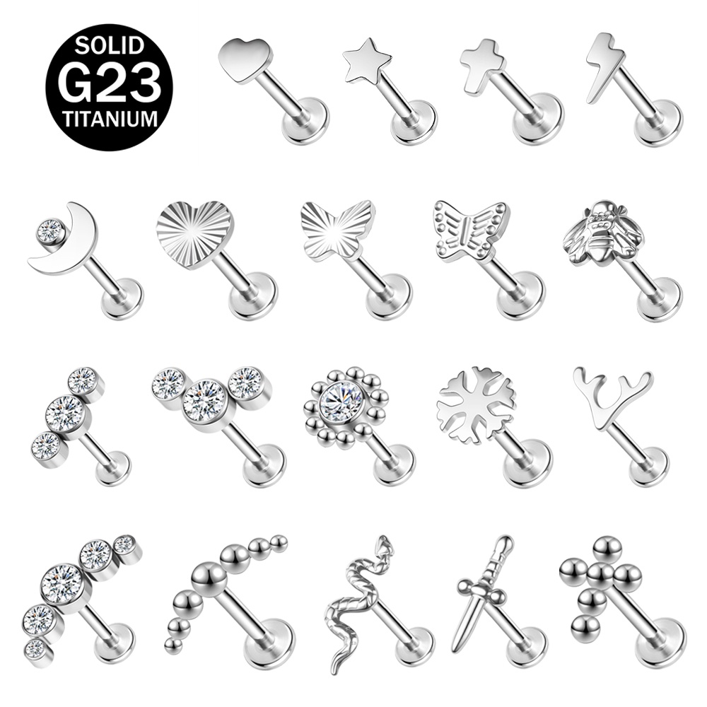 1 PC G23 Titanium Steel Labret Piercings Lip Butterfly Moon Lip Stud