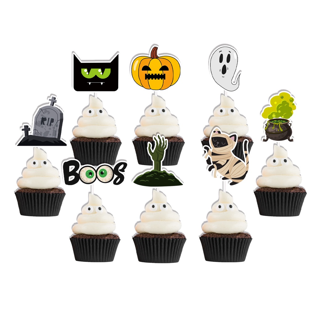 Snow 12pcs Set Halloween Cake Toppers Witch Gravestone Birthday Cake 