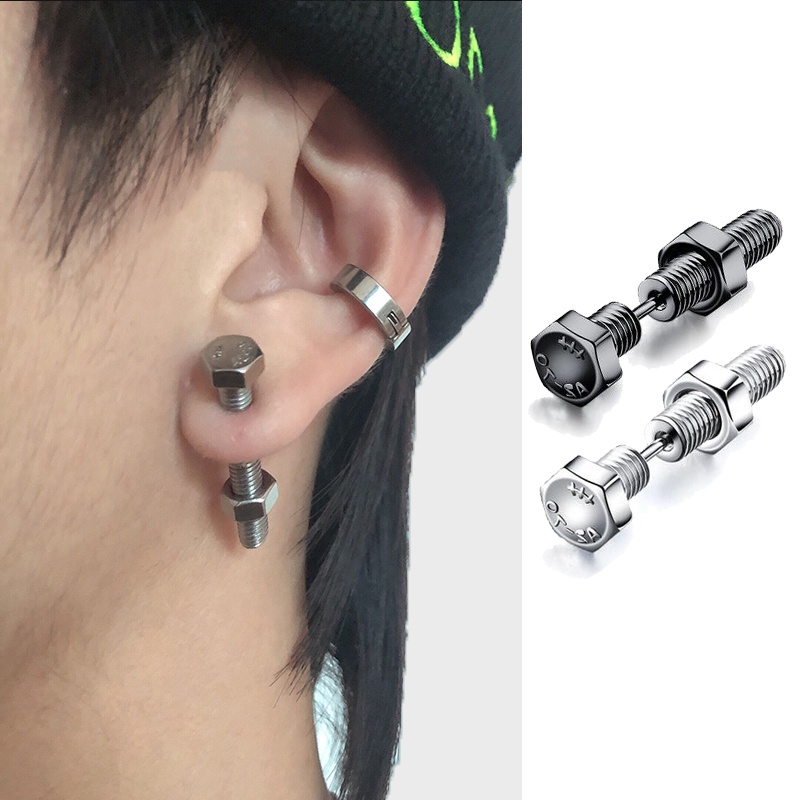 1 Piece Stainless Steel Screw Stud Earrings Unisex Punk Black Creative