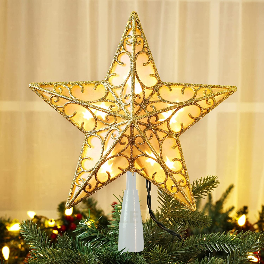LEDSTAR Christmas Star Tree Topper Ornament GlitterTree Topper Shopee