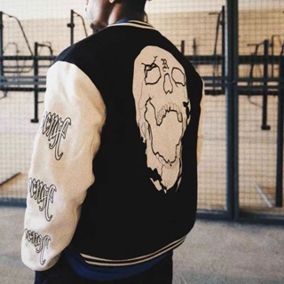 Hip Hop Skeleton Pu Parkas Men High Street Flocking Embroidery