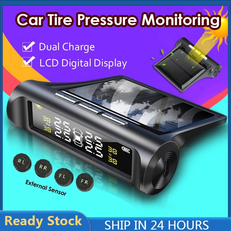 Smart Car Tyre Solar Pressure Monitoring TPMS LCD Warning System