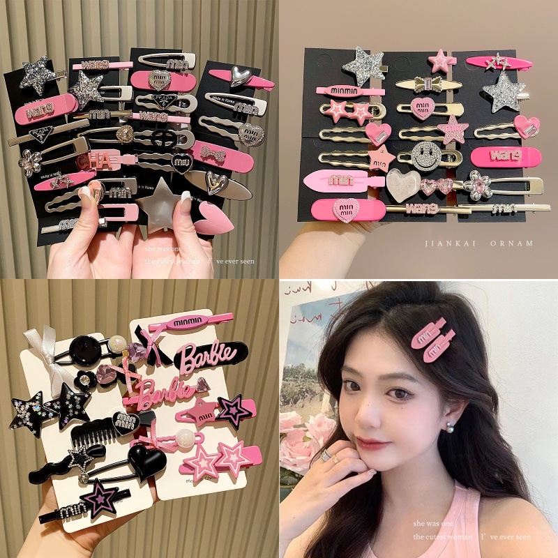 210 Pcs/ Set Y2k Star Hair Clip Set Women Sweet Cool Hot Girl Dopamine