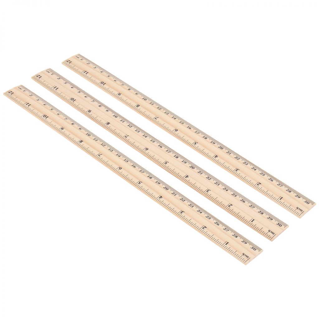 3pcs 12 Inch Straight Edge Single Sided Double Scale Wooden Rule ...