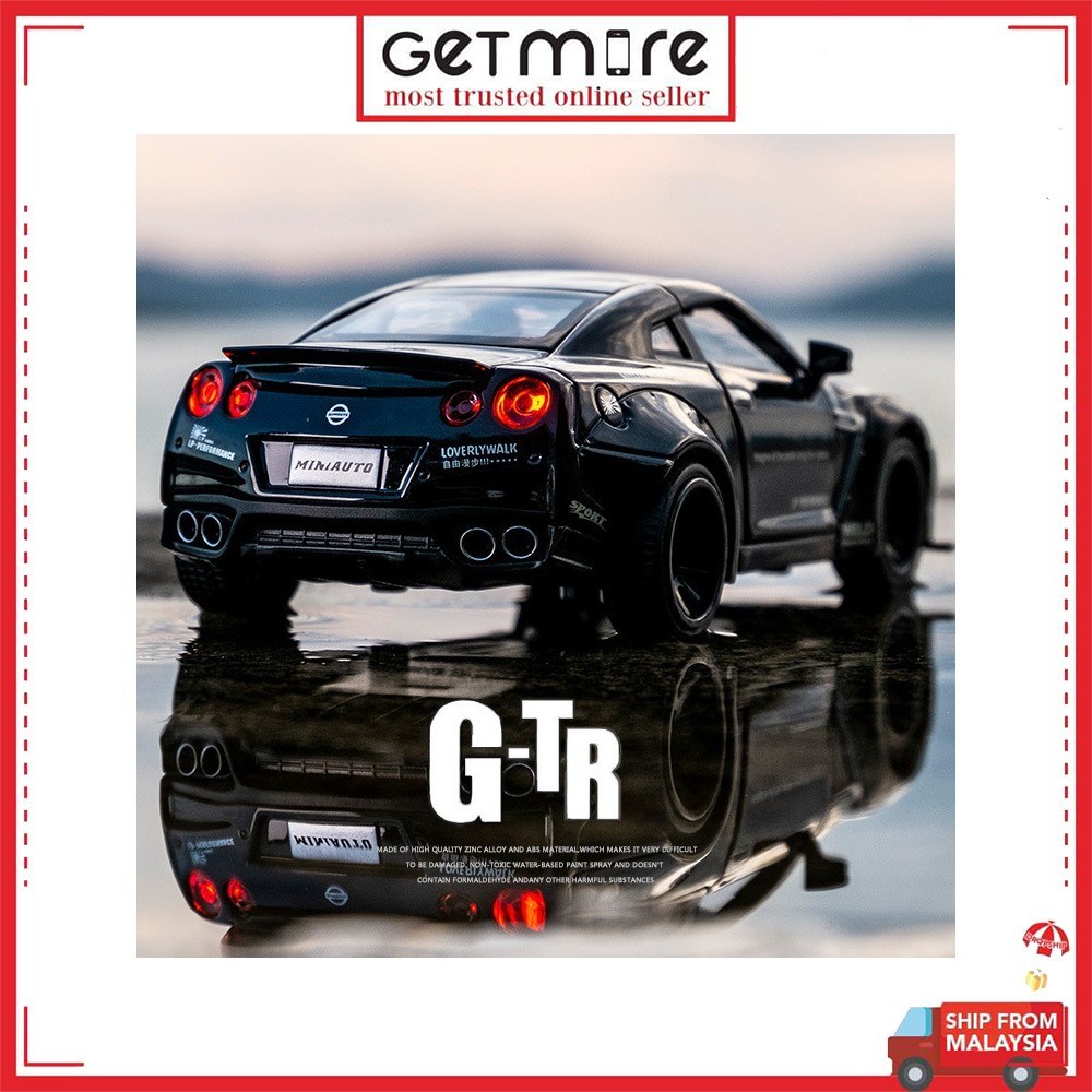 1:32 Alloy Model Car Sound Light Pull Back Toy Car For GTR R35 Nismo ...