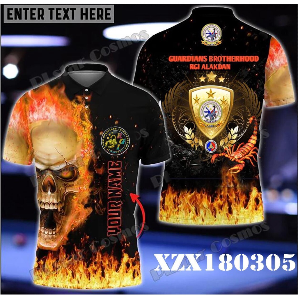 Guardians BROTHERHOOD RGI ALAKDAN FIRE FLAME SKULL 3D POLO SHIRT-FREE ...