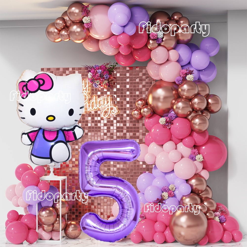 Metal Rose Gold Hello Kitty Balloon Garland Arch Kit Macaroon Pink ...