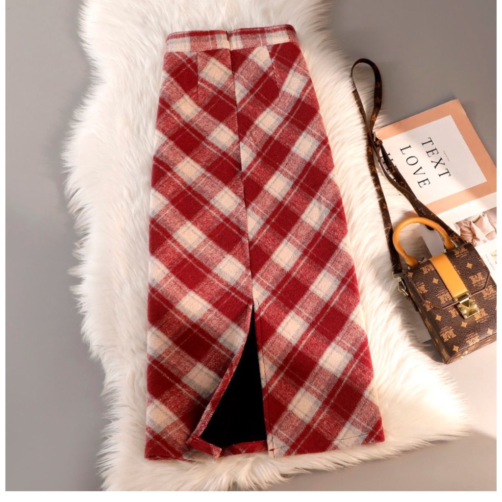 Spliced Plaid Long Skirt
