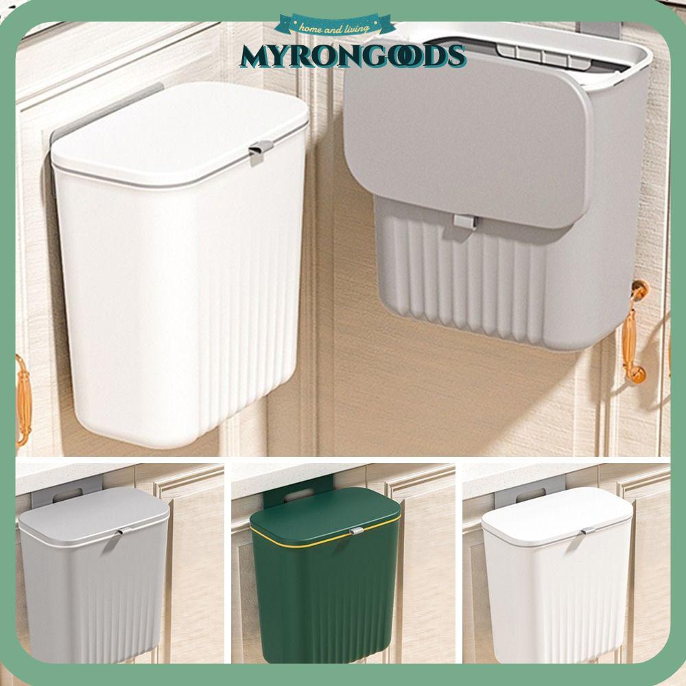 MYRONG Trash Can, 9L With Lid Waste Garbage Bin, Hanging Under Sink