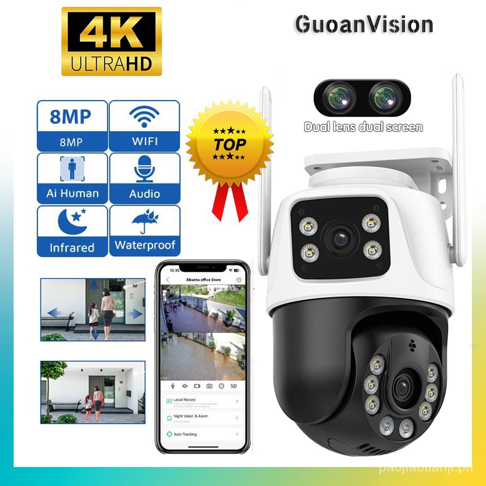 GUOAN P6 8MP 4K WiFi CCTV Camera Wireless Outdoor Security Protection ...