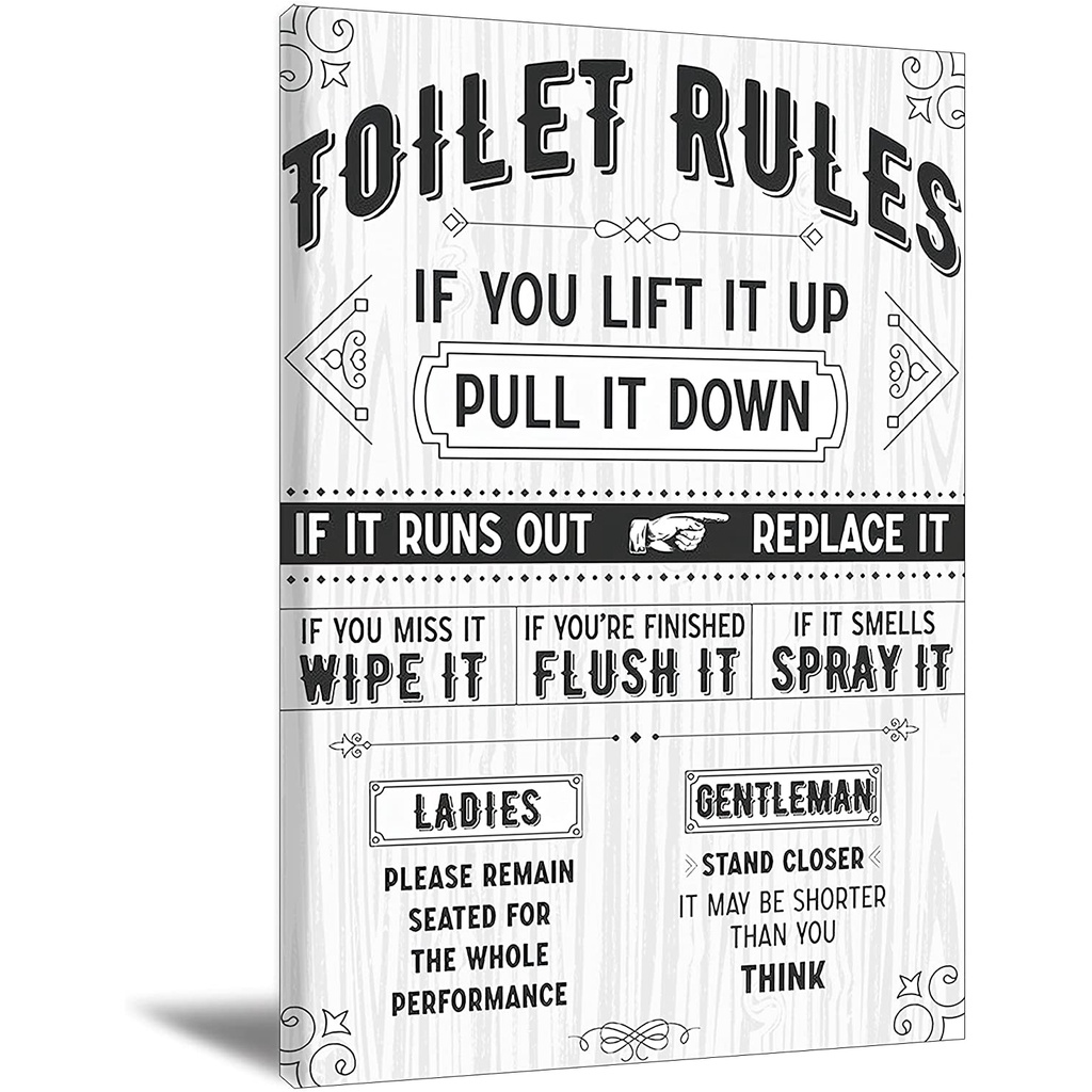 Toilet Rules Wall Art Bathroom Rules Poster Restroom Decor Signs Canvas