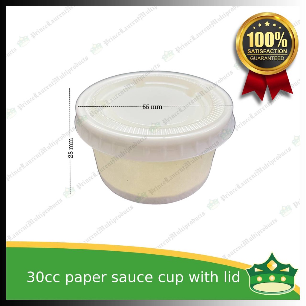 [100 pcs] 30ml paper sauce cup with plastic lid for sauces gravy