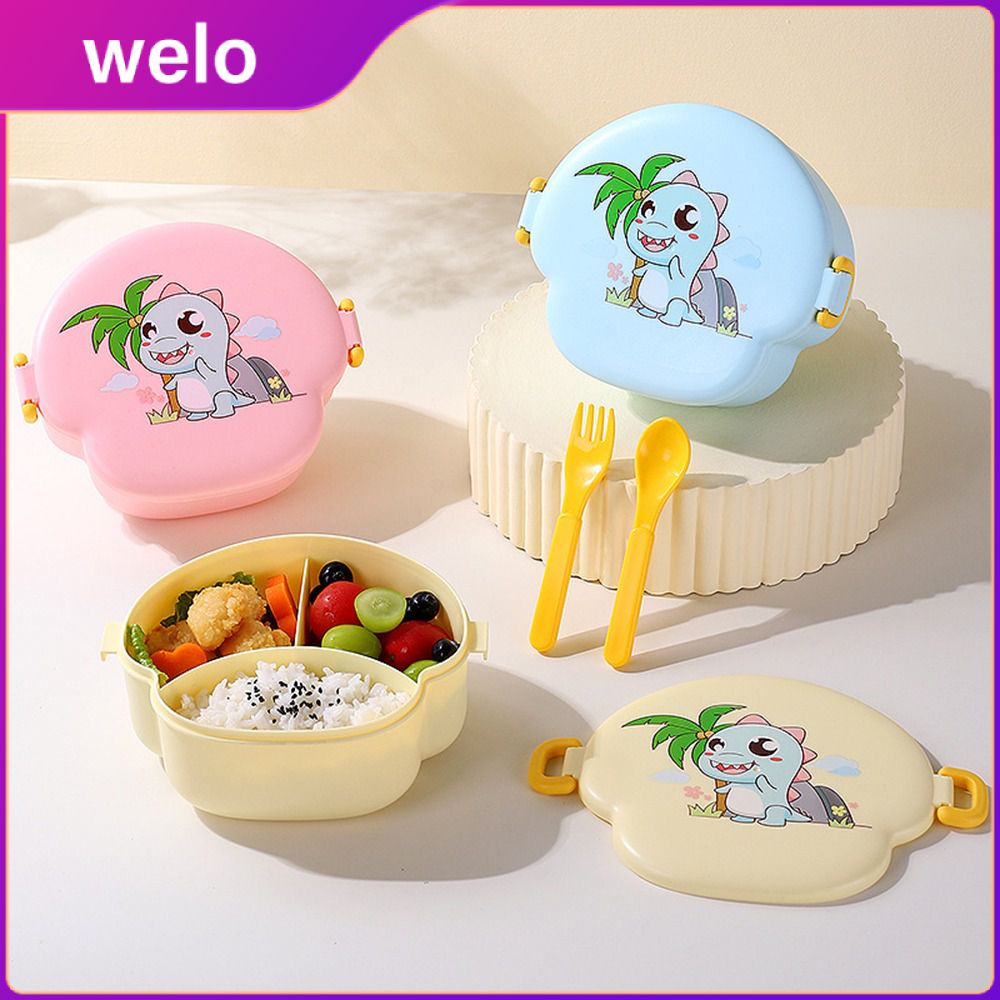 WELO Cartoon Lunch Box With Spoon Fork Children Cute Dinosaur Multi ...