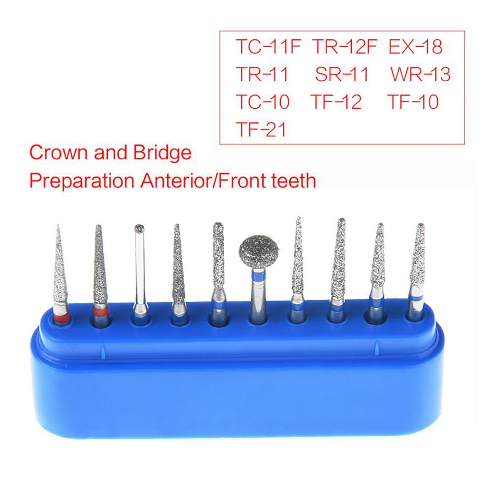 10Pcs Dental Diamond Burs Set High Speed Burs For Crown and Bridge