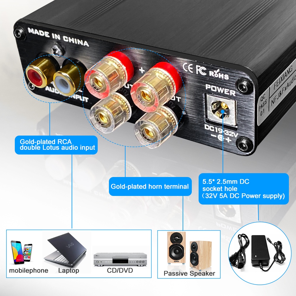 FX AUDIO FX1002A 160W*2 TDA7498E Bookshelf Speaker Amp Low Noise 2 ...