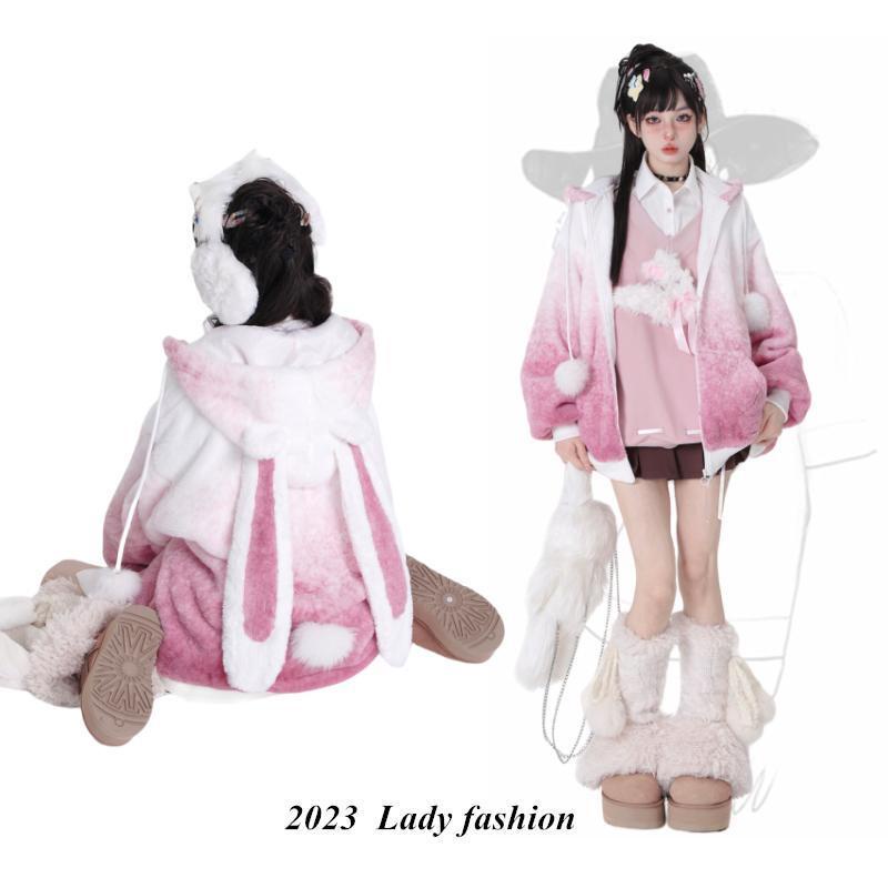 Autumn and Winter New Style Snow Melting Hare Wears Pink Gradient ...