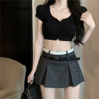 Lovito Casual Plain Colorblock Ruched Skirt for Women LNE10078 (Dark ...