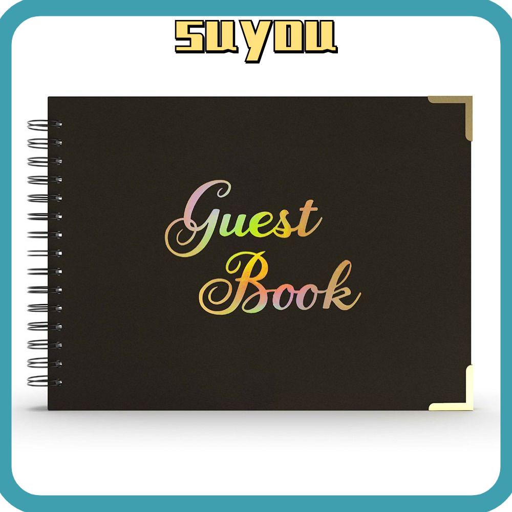 SUYO Wedding Guest Book, Paper Black/White Guest Book, Delicate 28.5*21