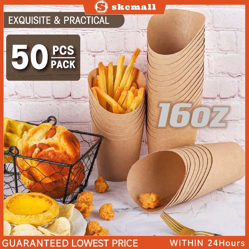 50Pcs/set Disposable French Fries Paper Cup Egg Waffle Cup Food Holder ...