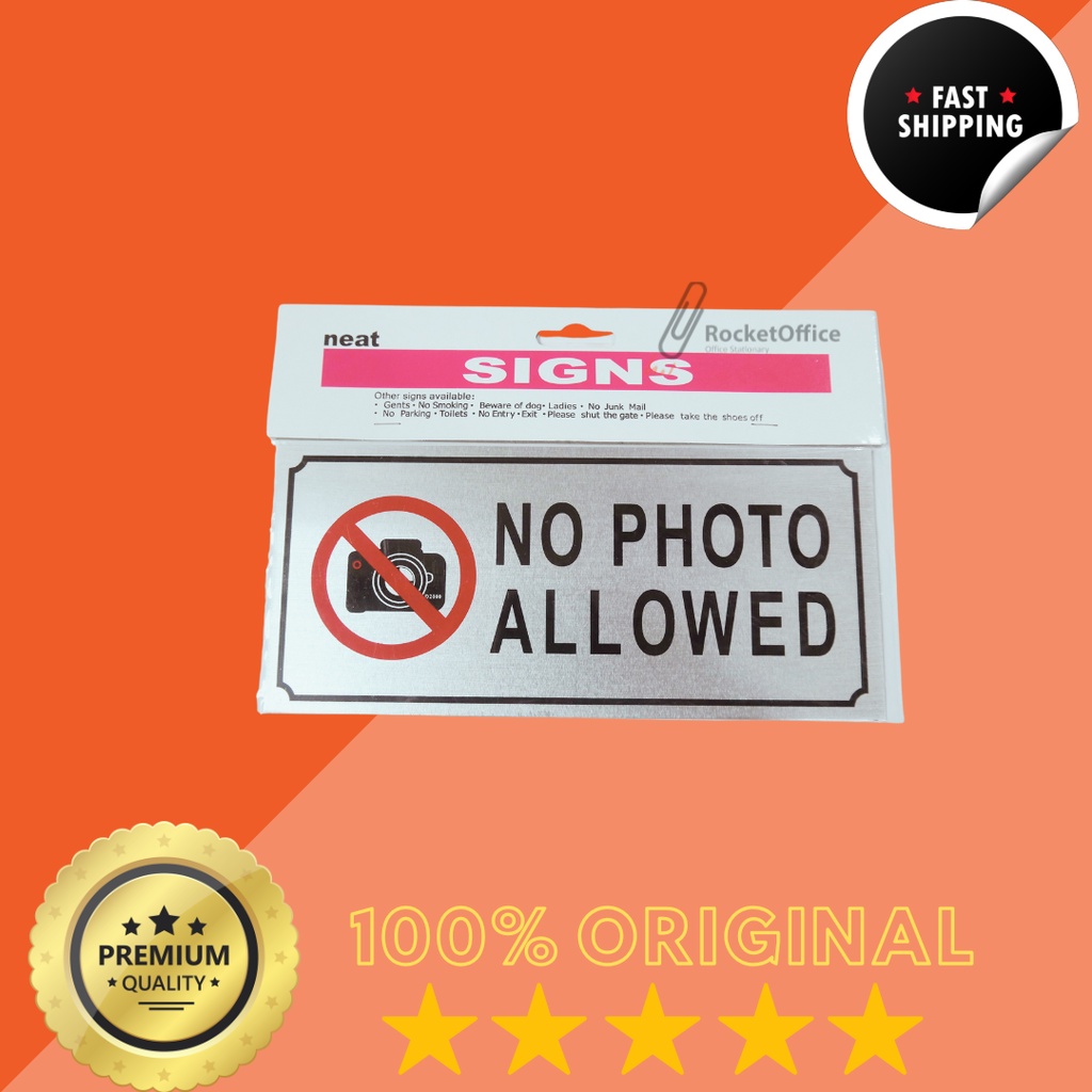 NO PHOTO ALLOWED SIGN Aluminum Metal Plate w/ Adhesive Sticker