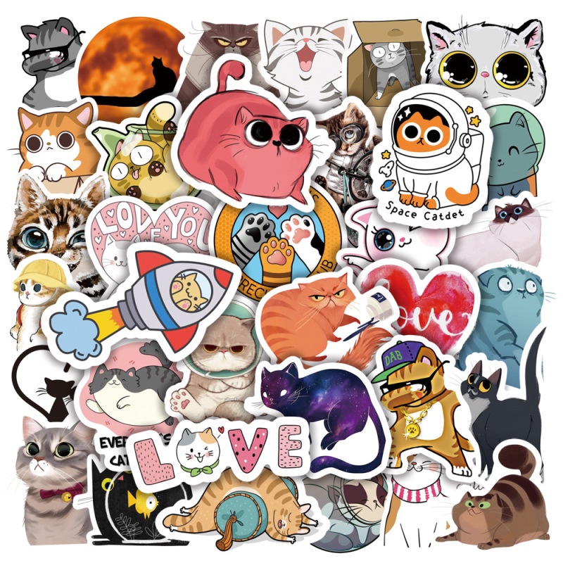 50pcs Waterproof Cat Stickers for Aquaflask Laptop Helmet Tumbler Phone ...